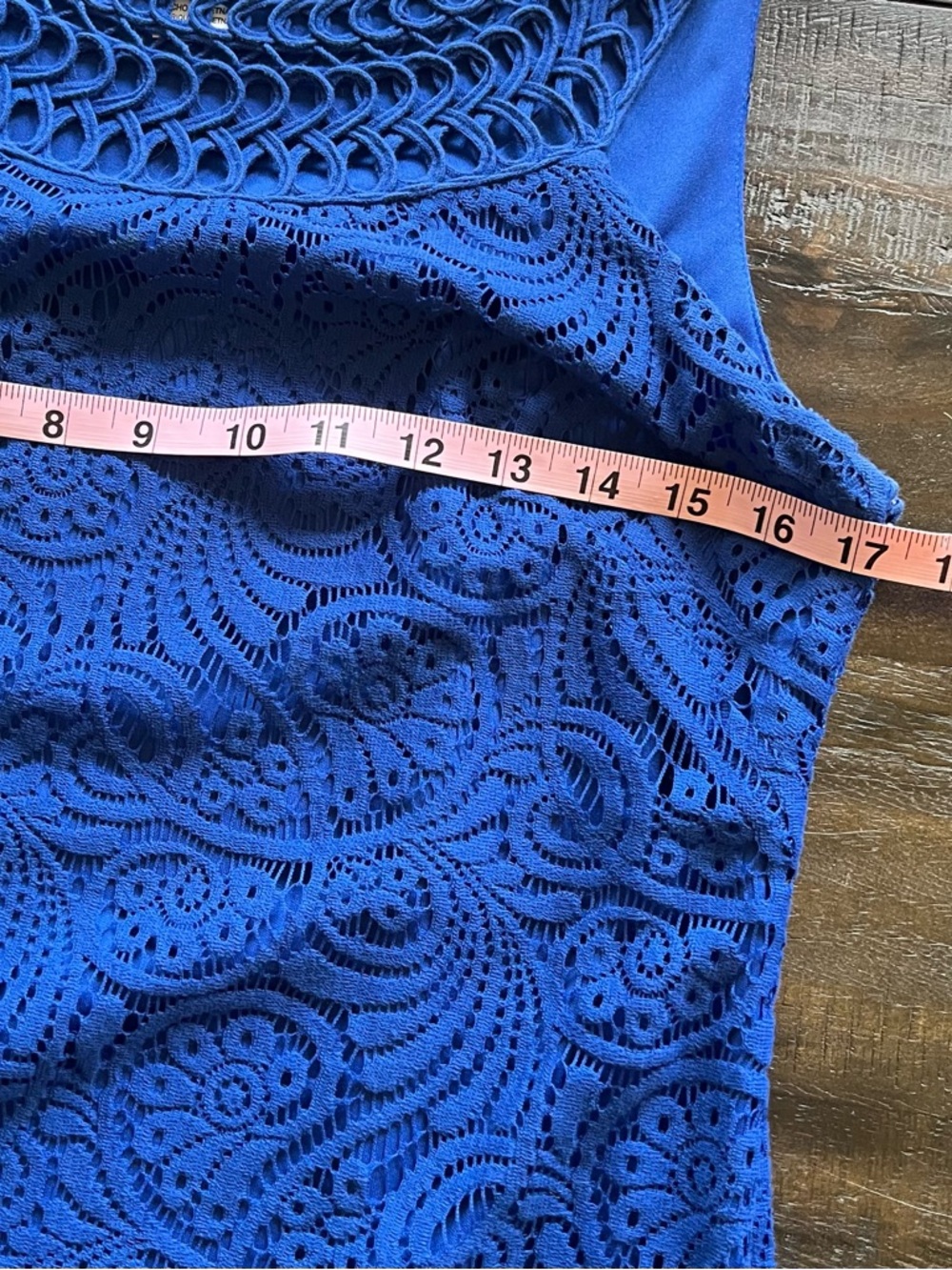 Jessica Howard Women’s Size 8 Blue Paisley Lace Sleeveless Crochet Shift Dress - Picture 11 of 11